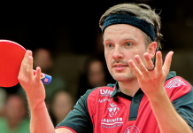 ASC Grünwettersbach geht in Dortmund baden Ricardo Walther vom ASC Grünwettersbach reagiert im TTBL Auswärtsspiel bei Borussia Dortmund